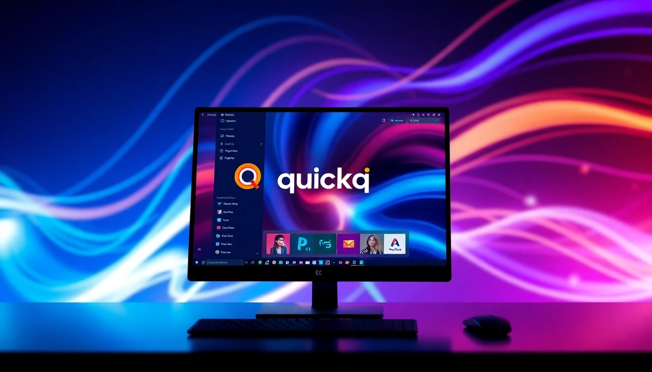 Showcase quickq下载 on a modern desktop with a clear interface amidst a stylish digital setup.