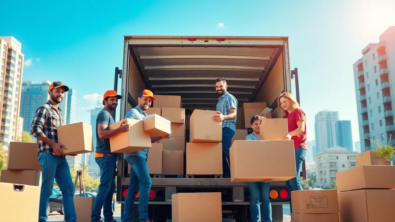 Packing items efficiently by a professional moving company Canada team in an urban setting