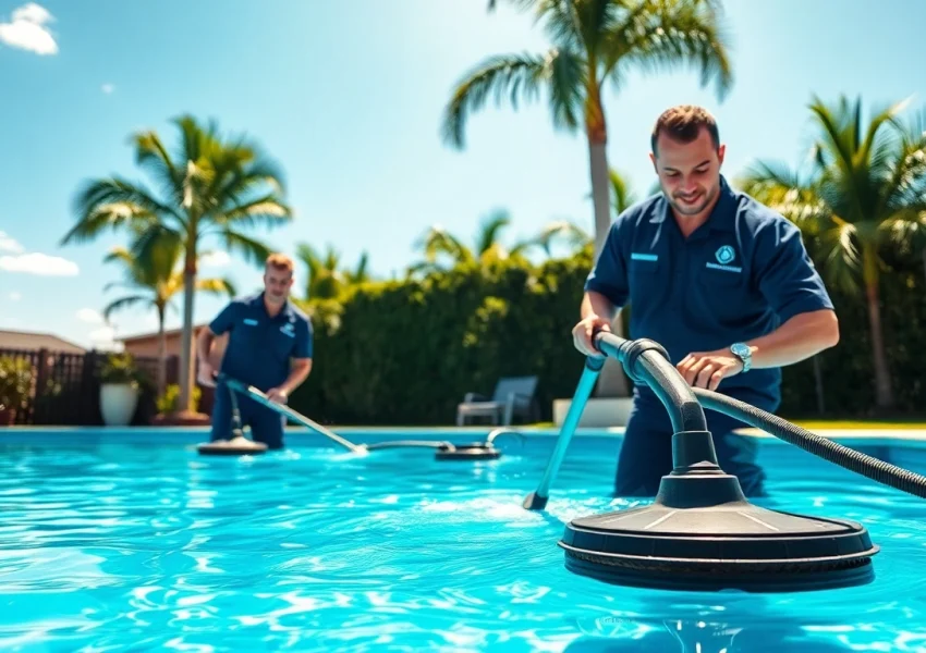 Expert swimming pool service in Pinellas County maintaining a sparkly blue pool, ensuring quality care.