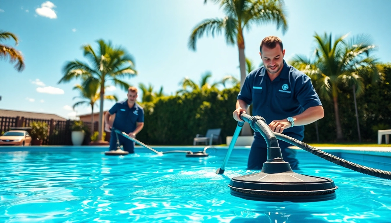 Expert swimming pool service in Pinellas County maintaining a sparkly blue pool, ensuring quality care.