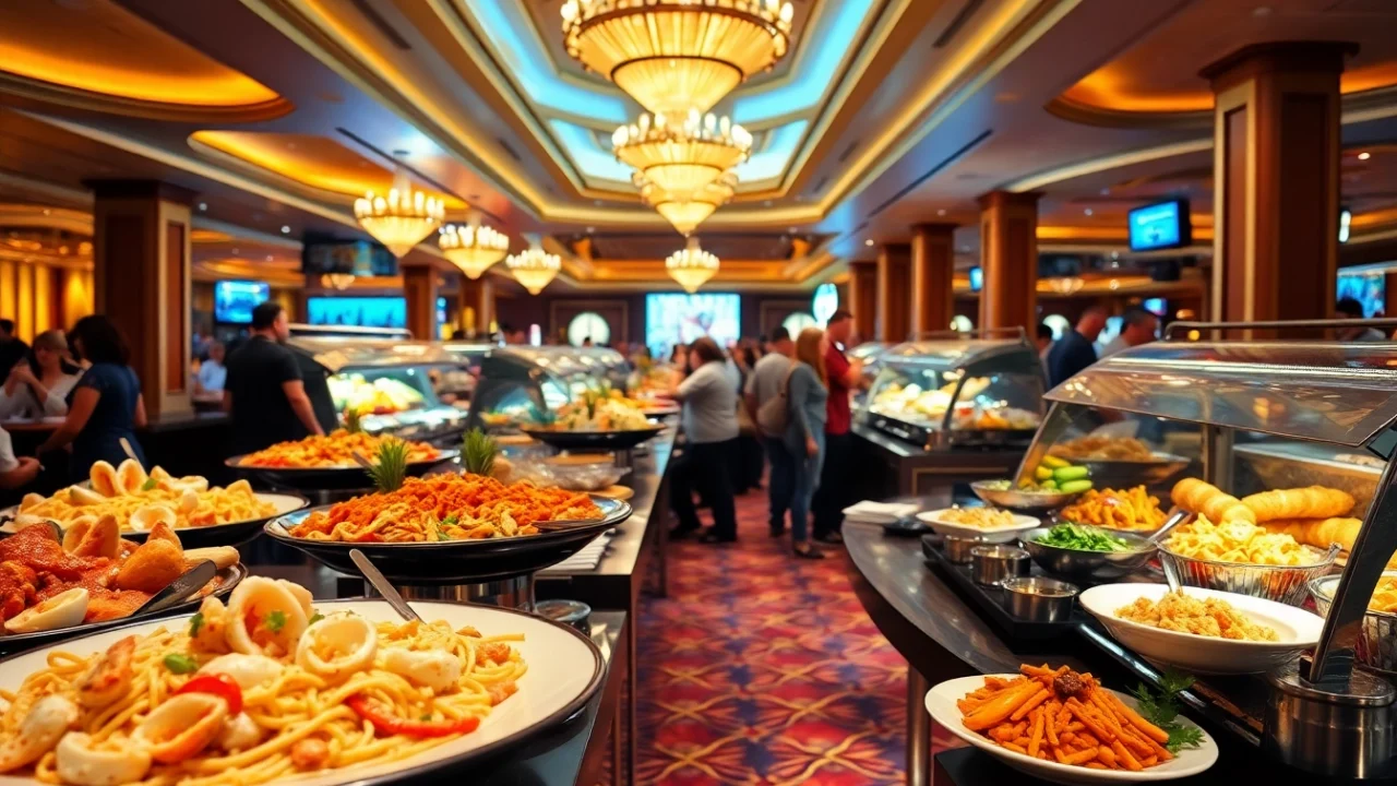 Indulge in an array of delicious Buffets in Vegas featuring vibrant dishes on display.