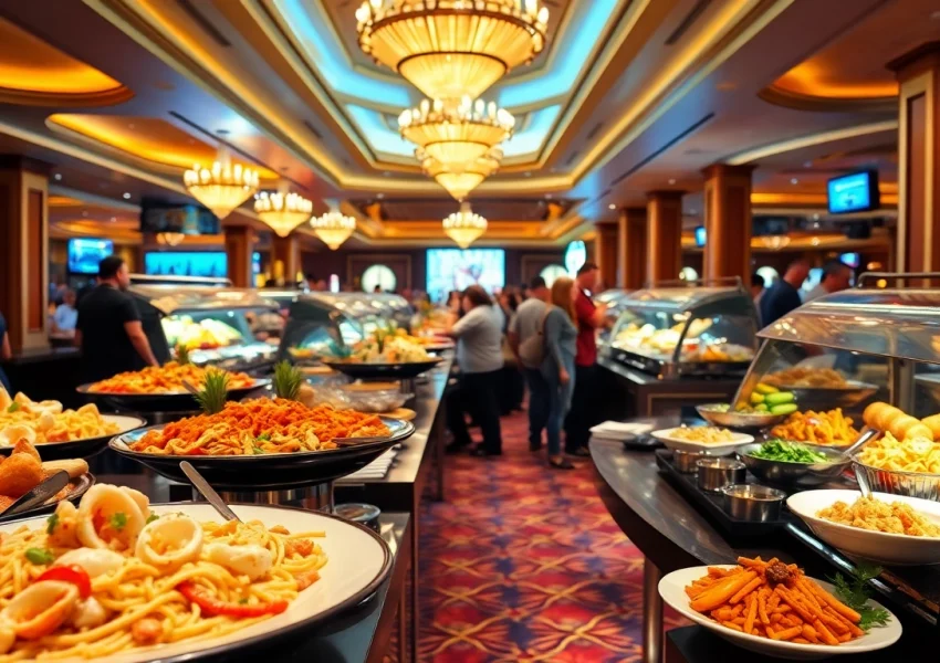 Indulge in an array of delicious Buffets in Vegas featuring vibrant dishes on display.