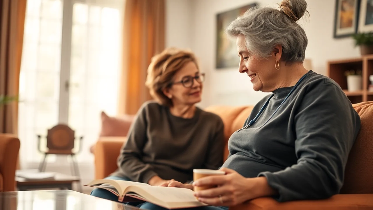 Engaging caregiver providing austin senior home care support to an elderly client in a cozy setting.