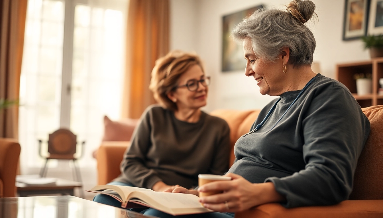 Engaging caregiver providing austin senior home care support to an elderly client in a cozy setting.