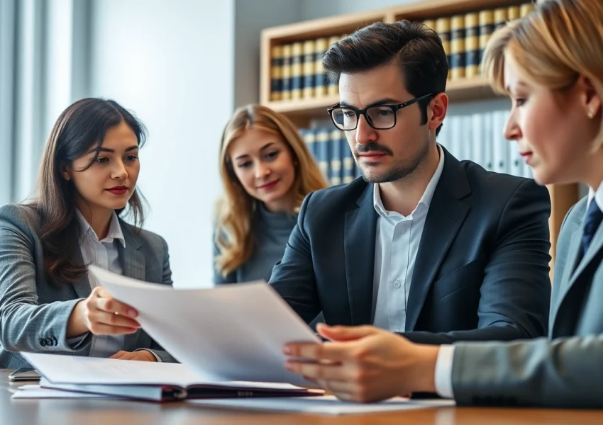 Engaging family lawyers Adelaide assisting clients in a professional office setup.