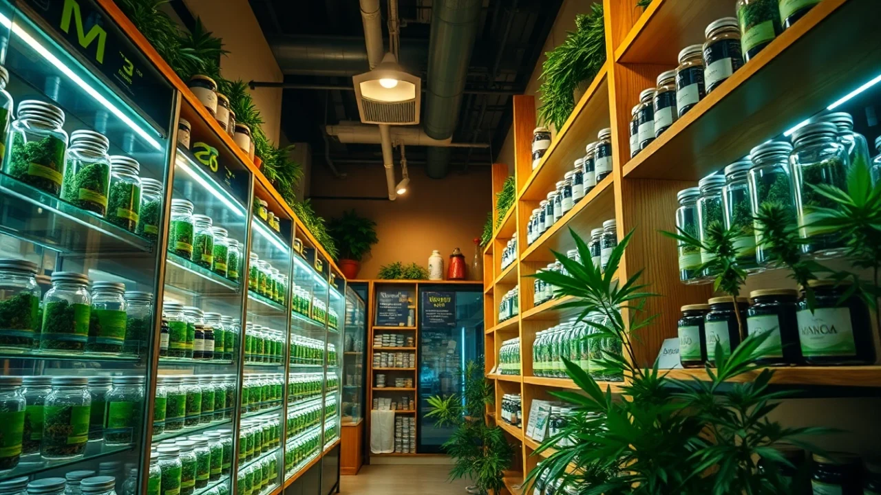 Browse diverse products at this inviting cannabis store with a warm ambiance.