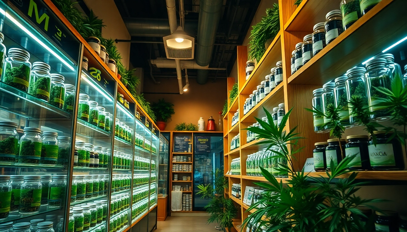 Browse diverse products at this inviting cannabis store with a warm ambiance.