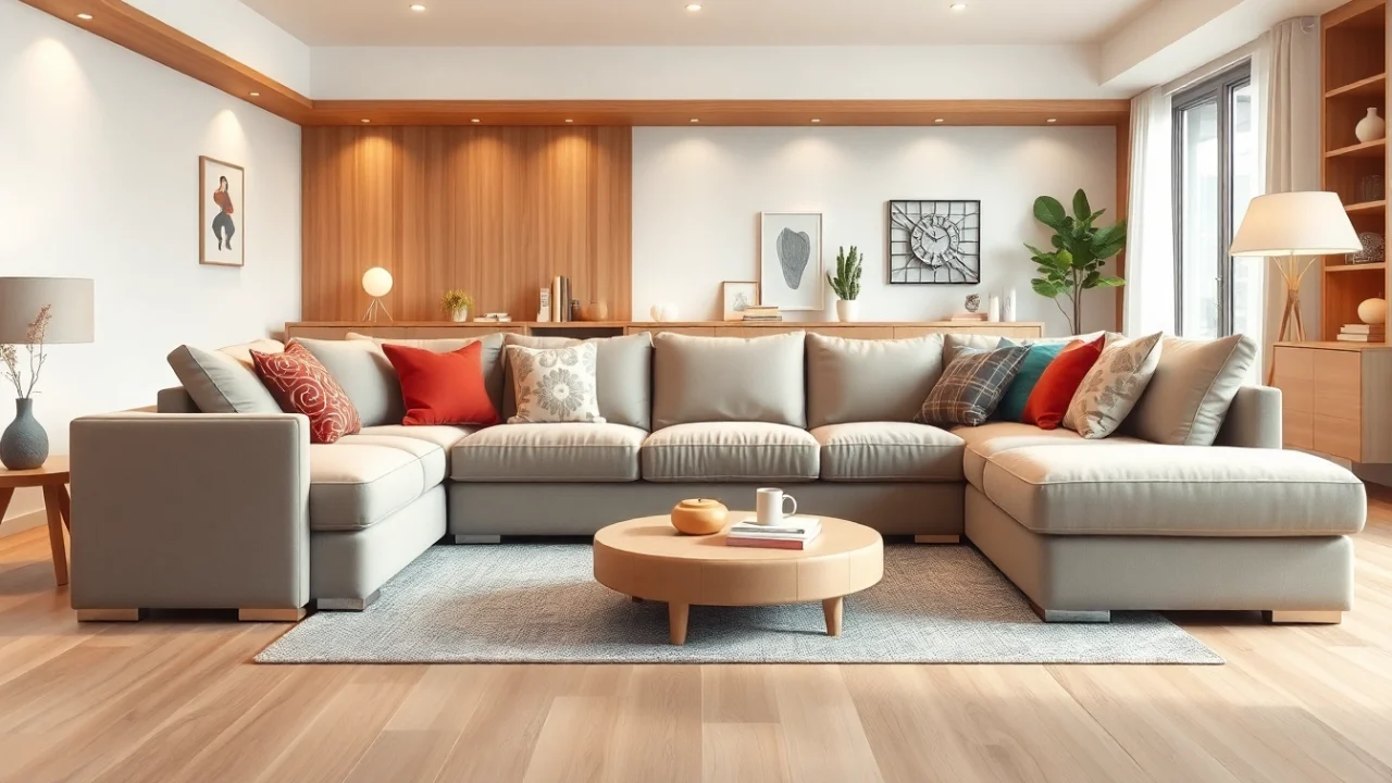Ecksofa mit Schlaffunktion in modernem Wohnraum, stilvoll und einladend gestaltet.