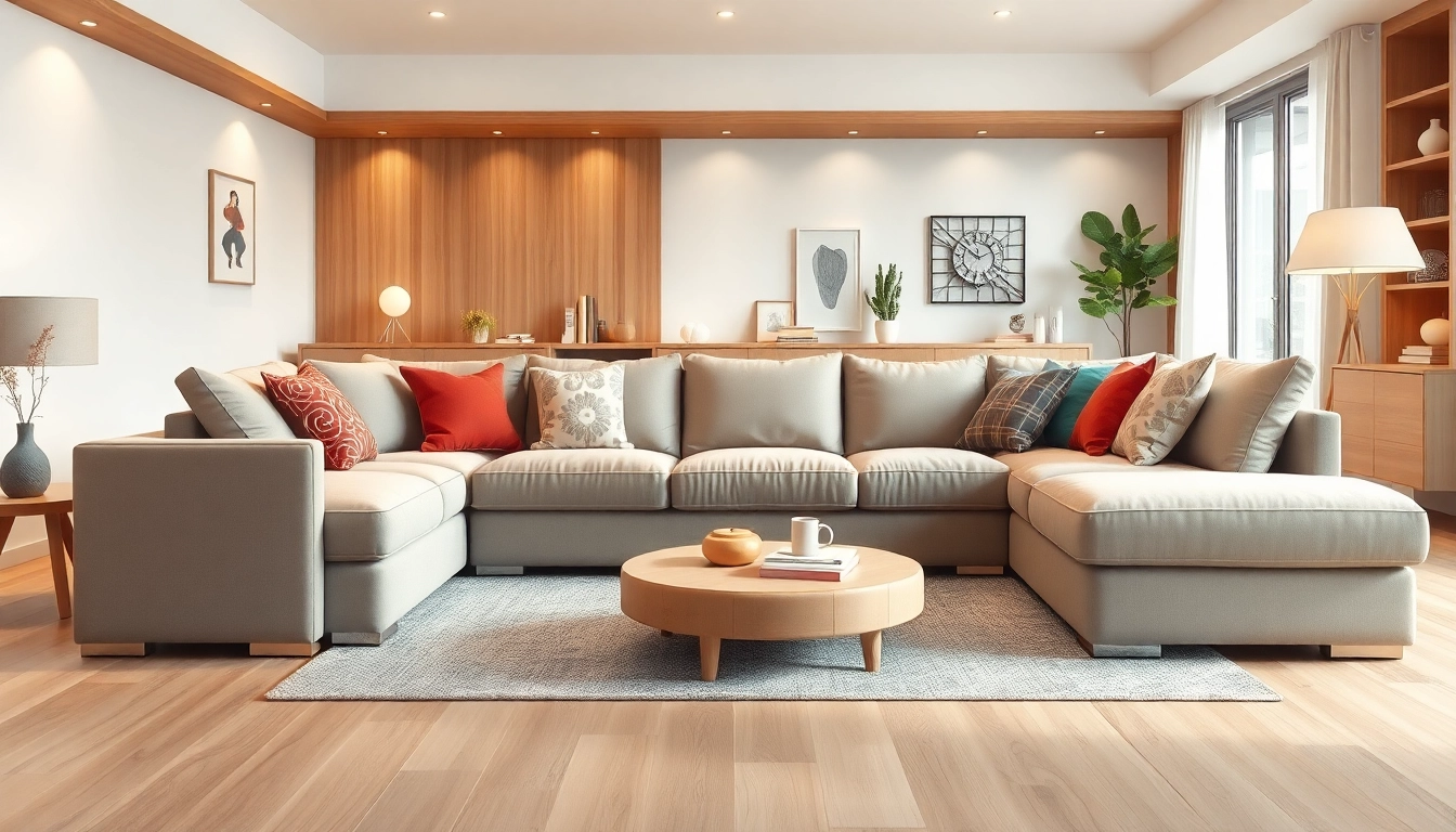 Ecksofa mit Schlaffunktion in modernem Wohnraum, stilvoll und einladend gestaltet.
