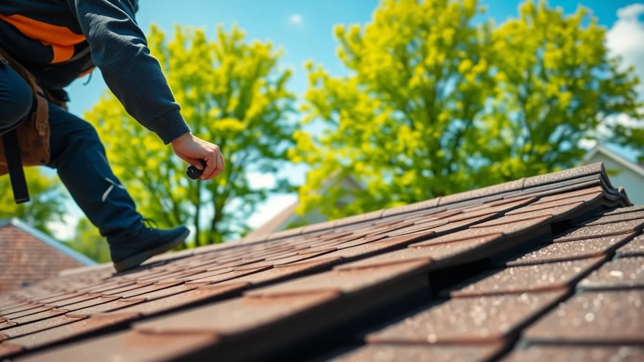 Professional dakdekker Arnhem expertly applying roofing materials on a sunny rooftop.