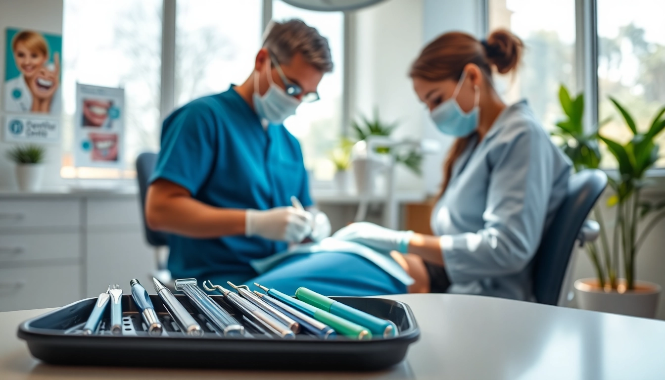 Dental cleanings in a bright clinic with professional tools and a warm atmosphere.