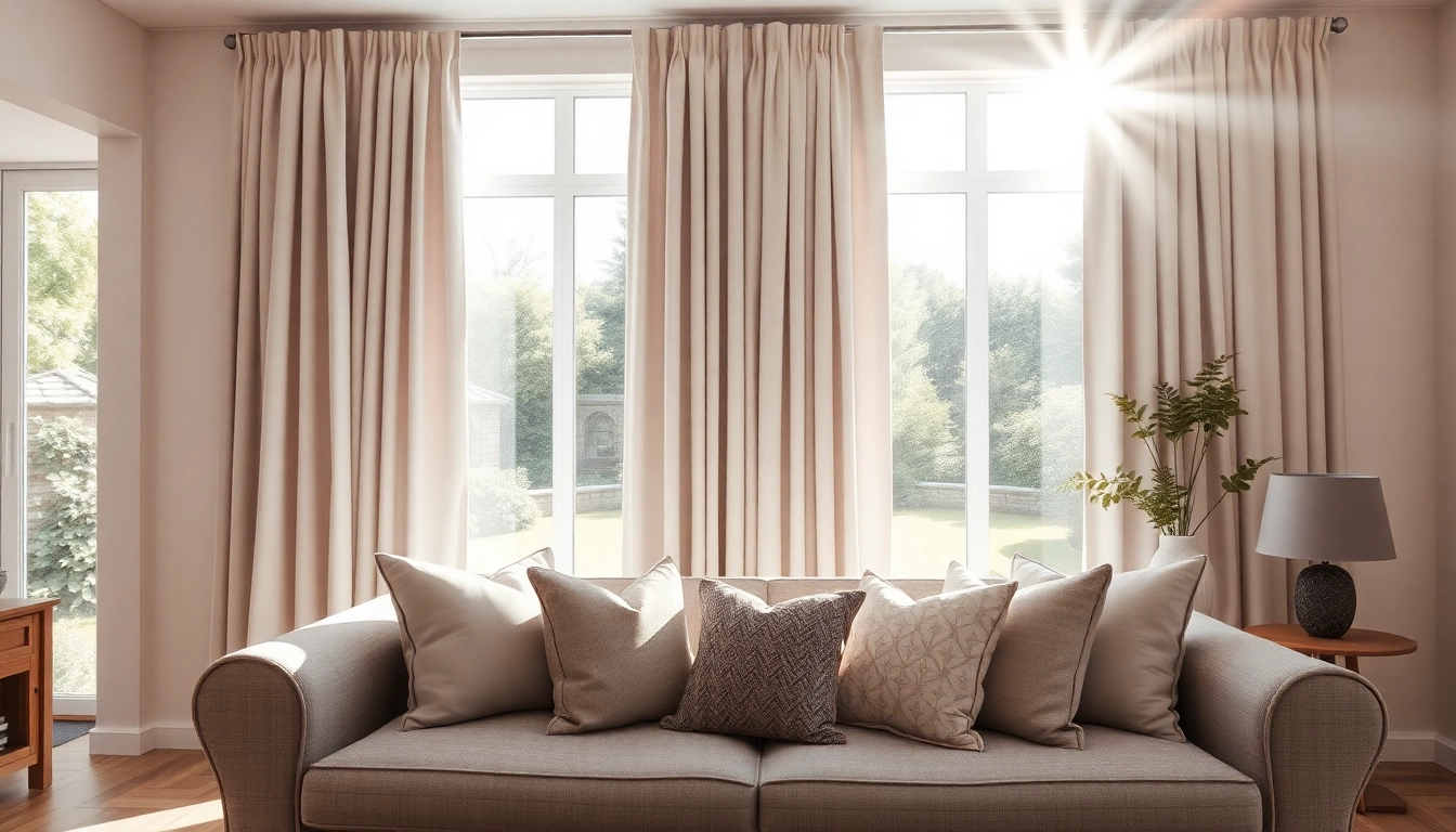 Bright living room with made to measure curtains beautifully framing a window.