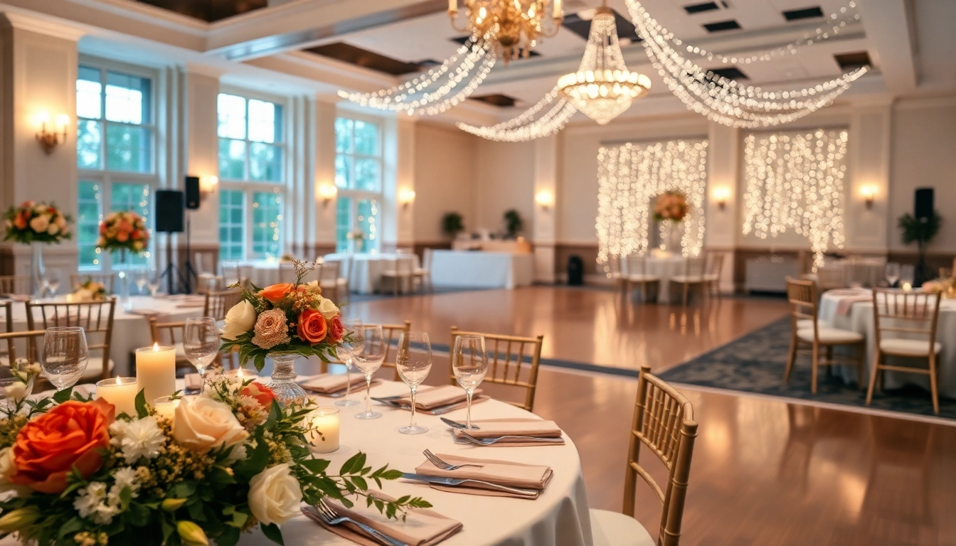 Decorated dining area in a trenton event center set for a festive celebration.