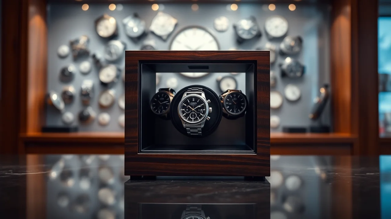 Elegant watch winder displaying luxury craftsmanship, perfect for keeping automatic watches energized.