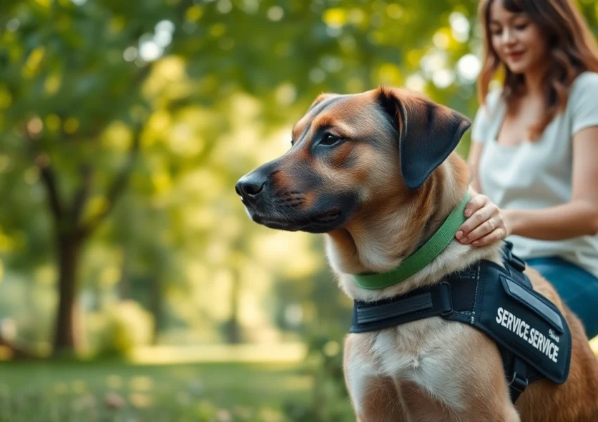 Engaging psychiatric service dogs for sale assisting individuals in a tranquil environment.