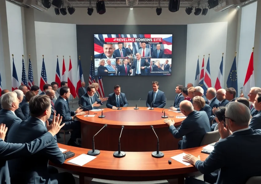 Engaging scene of current politics with diverse politicians discussing at a round table.