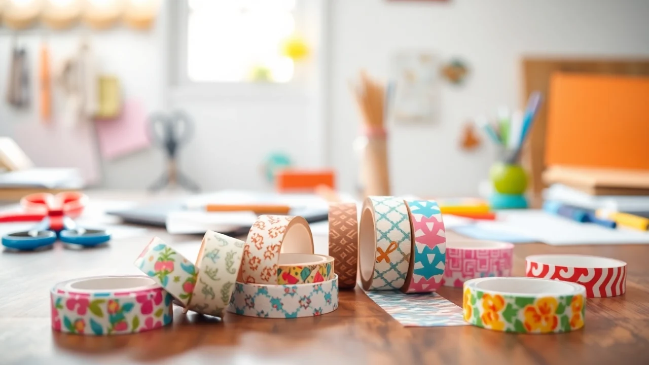 Customize your projects with vibrant custom washi tape showcased on a creative workshop table.