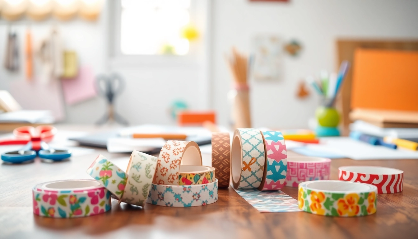 Customize your projects with vibrant custom washi tape showcased on a creative workshop table.