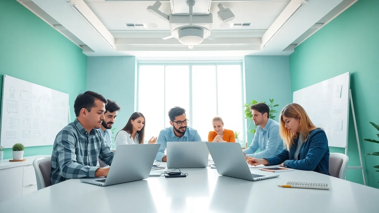 Creazione sito web agenzia: team di designer al lavoro in un ambiente moderno e collaborativo.