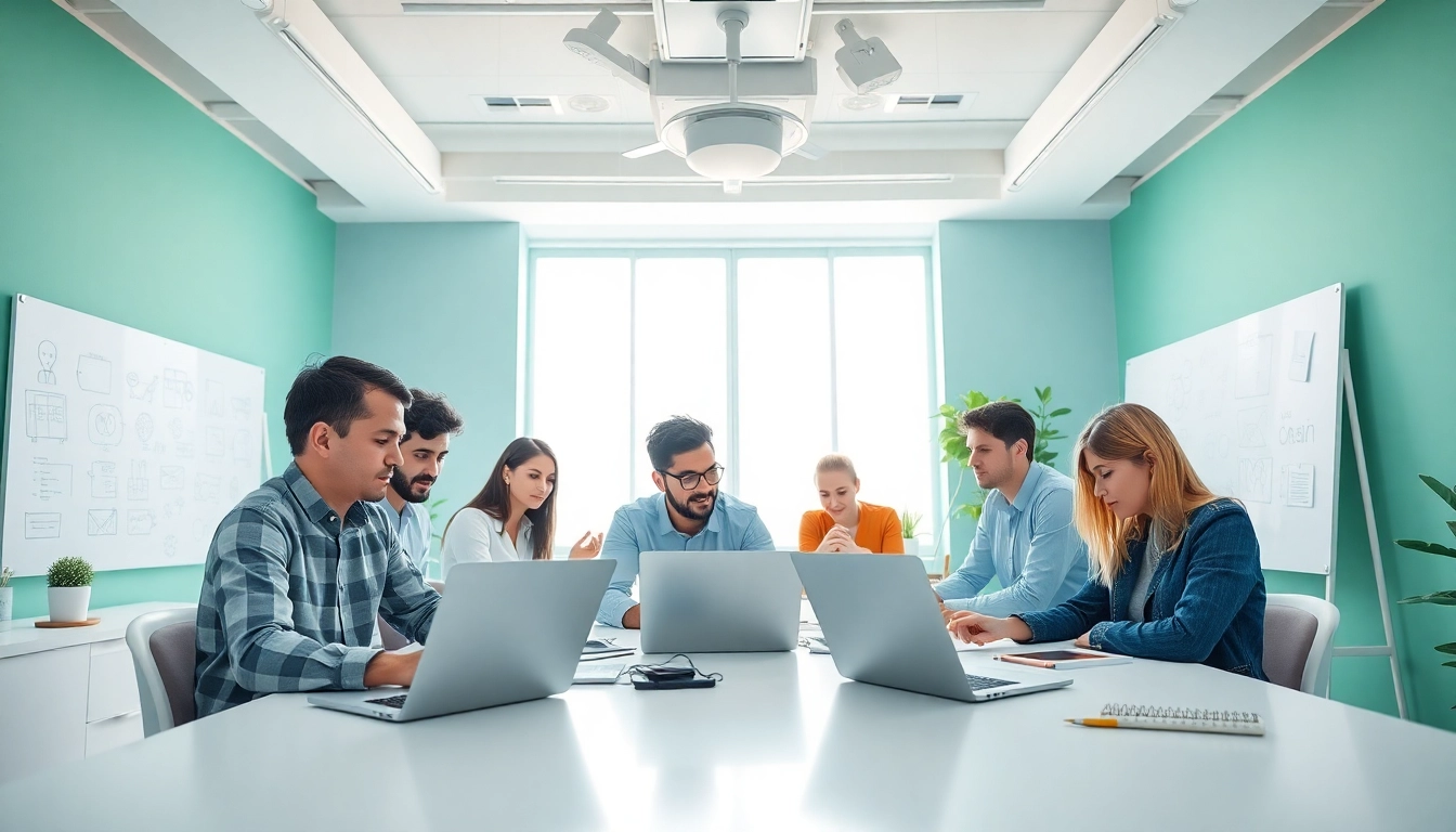 Creazione sito web agenzia: team di designer al lavoro in un ambiente moderno e collaborativo.