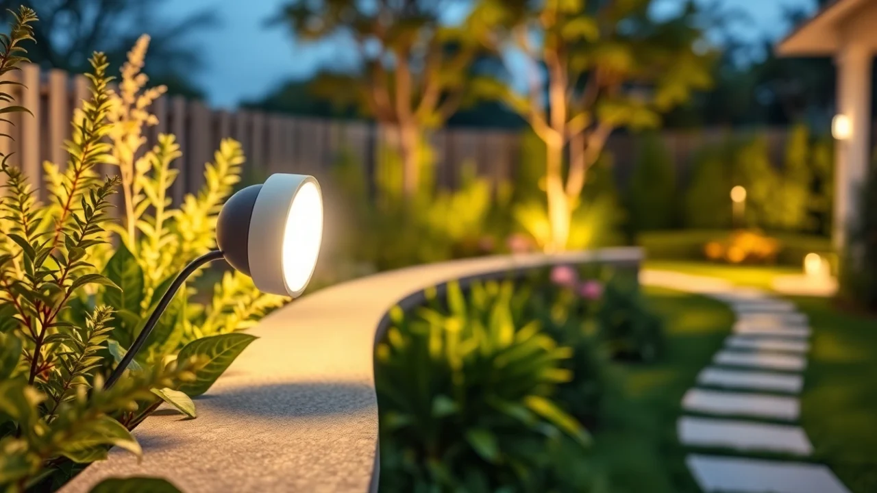 Illuminate outdoor spaces with LED waterproof light, showcasing bright illumination in a garden.