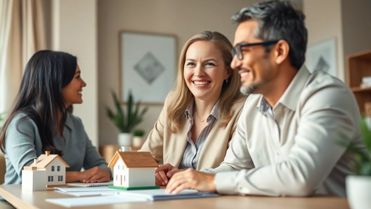 Sell my house fast okc with a real estate agent assisting a couple in a welcoming office setting.