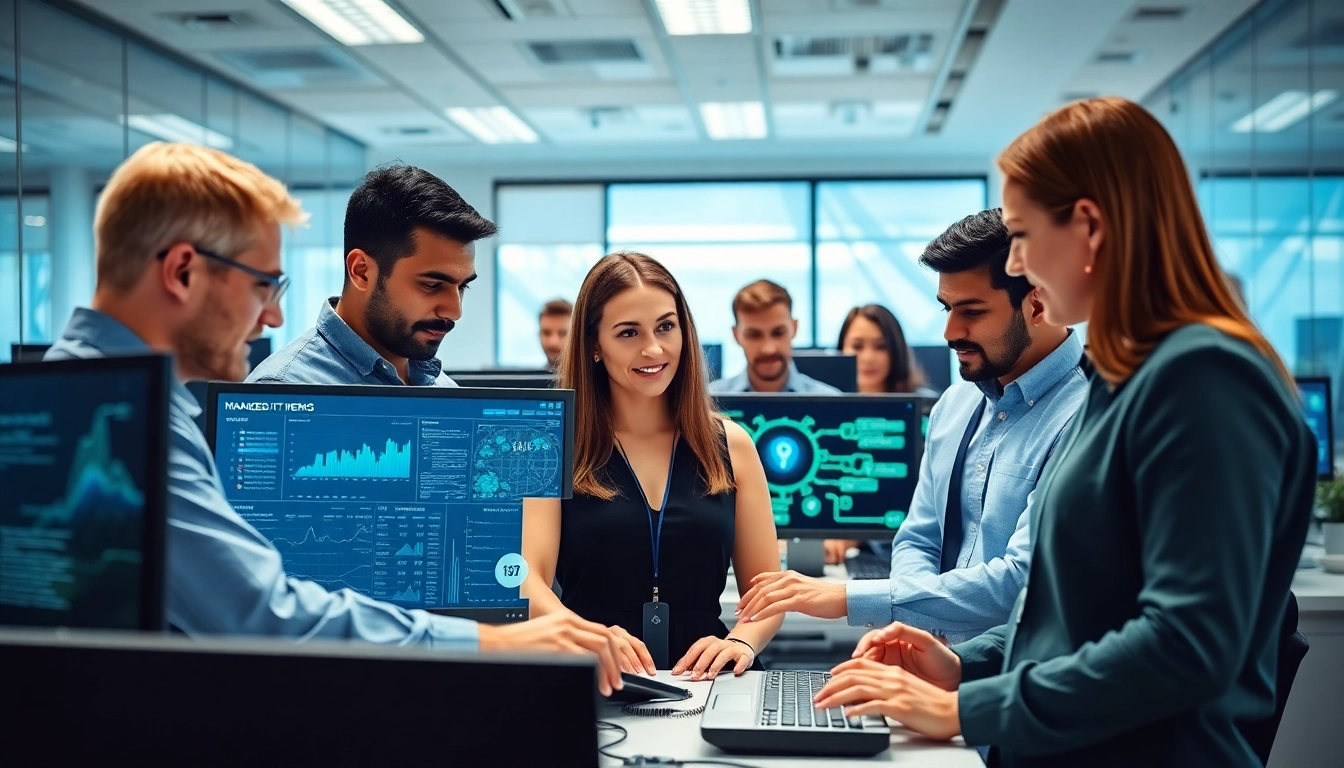 Engaging illustration of a managed IT provider team collaborating on technology solutions.