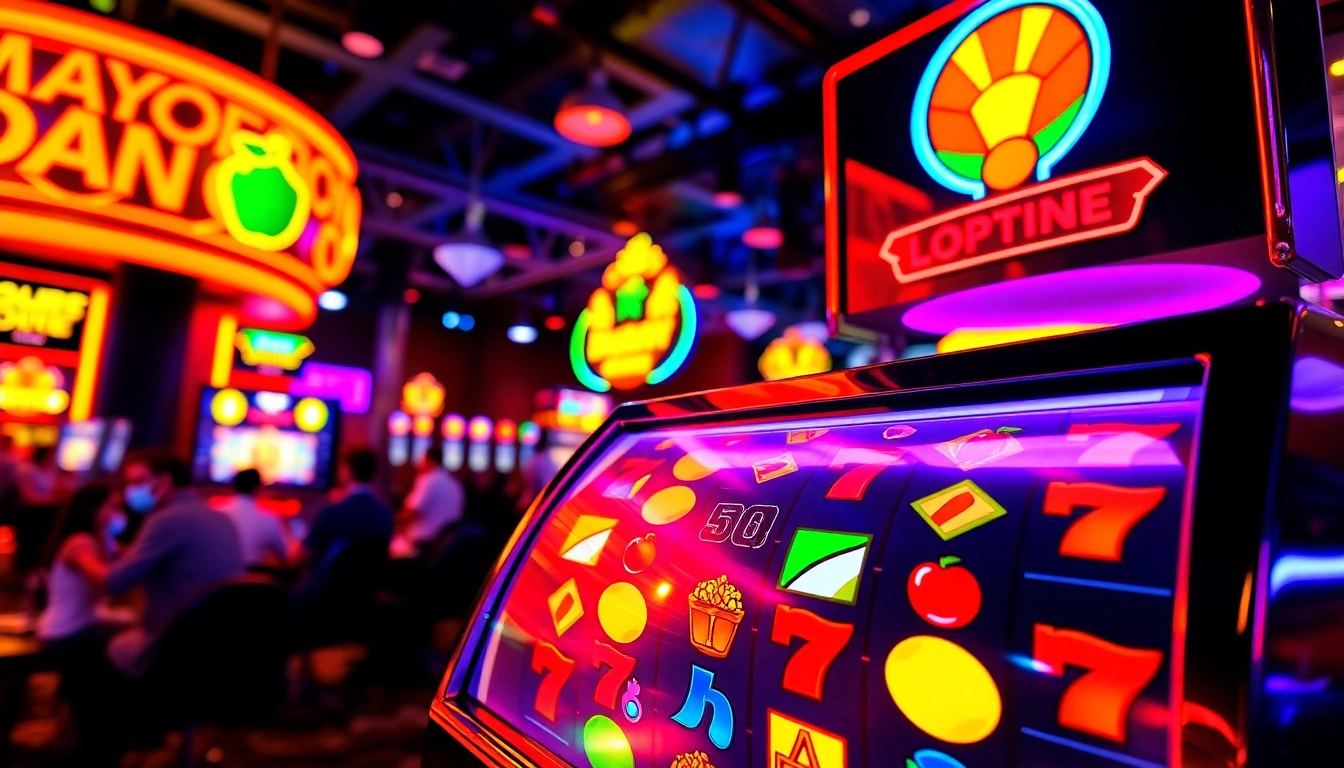 Menangkan hadiah pada mesin slot Dumdum4D yang berkilau di kasino penuh warna.