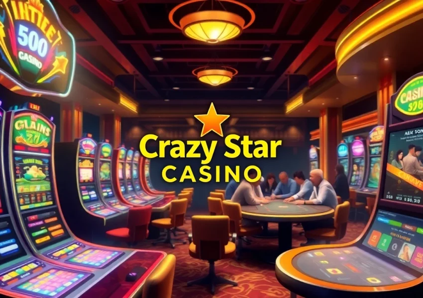 Engaging atmosphere at Crazy Star Casino with vibrant gaming machines and players enjoying their experience.