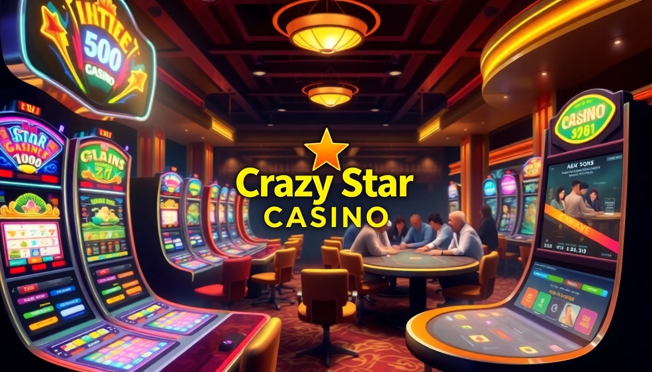 Engaging atmosphere at Crazy Star Casino with vibrant gaming machines and players enjoying their experience.