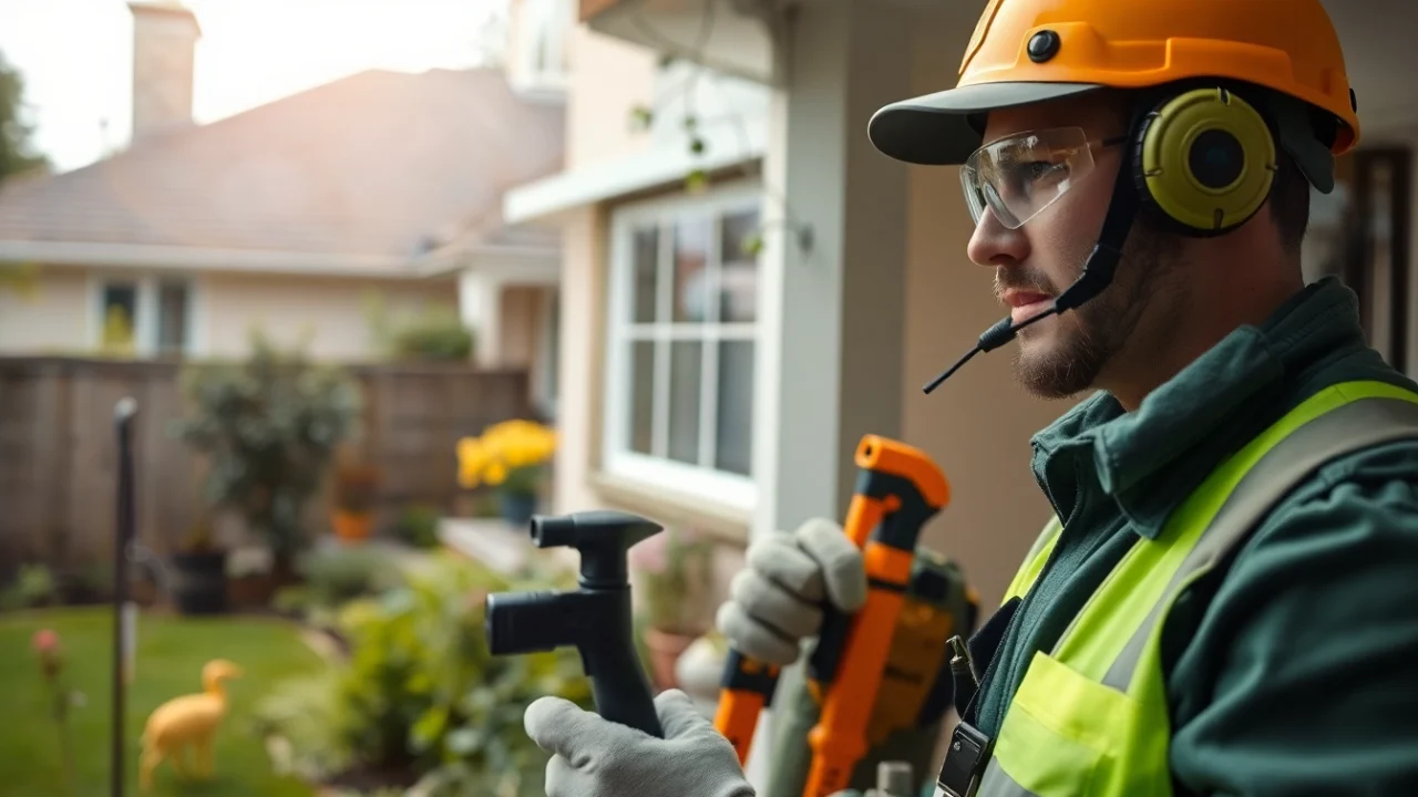 Pest control near me, professional technician inspecting a home for pest entry points.
