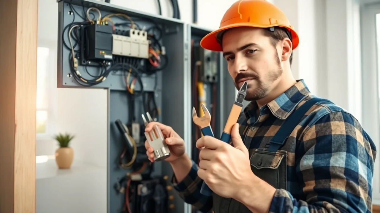 Electrical Panel Upgrade being inspected by a professional electrician in a well-lit modern home.