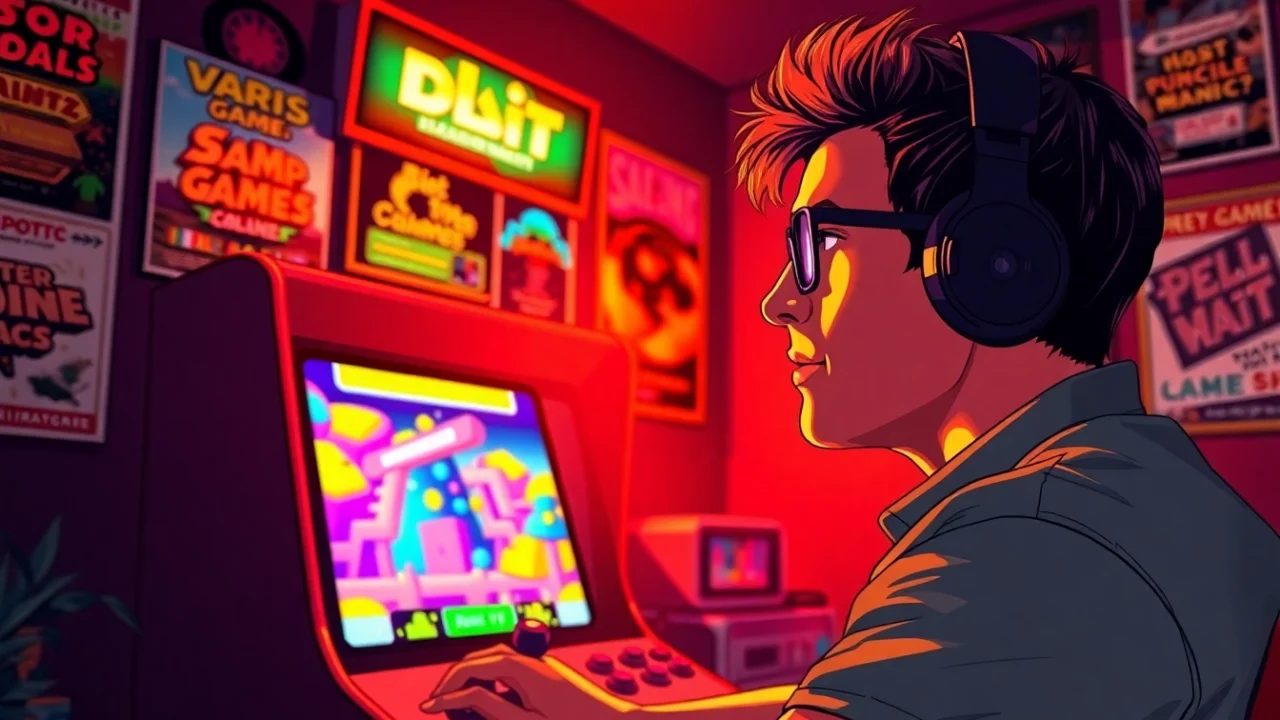 Experience the thrill of dos games online with a gamer focused on a vintage arcade machine.