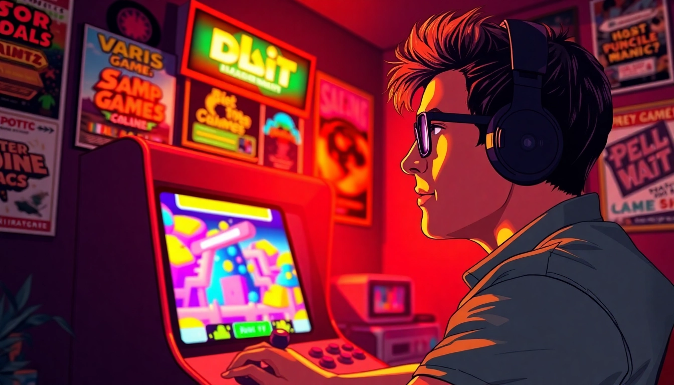 Experience the thrill of dos games online with a gamer focused on a vintage arcade machine.