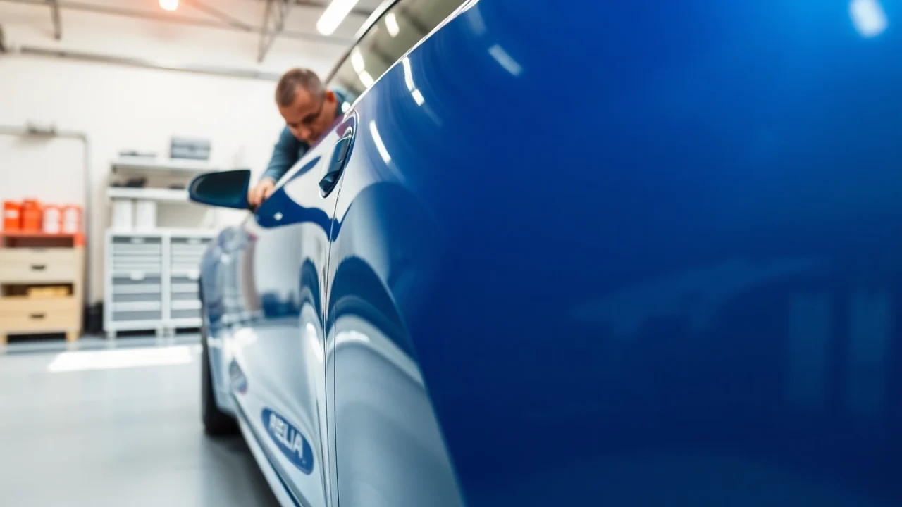 Applying tesla ppf to a Tesla vehicle in a professional garage.