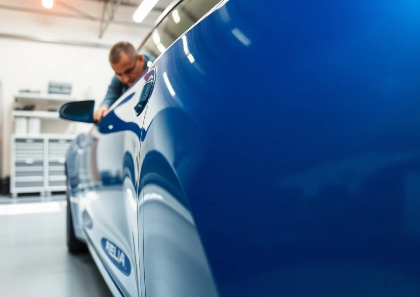 Applying tesla ppf to a Tesla vehicle in a professional garage.