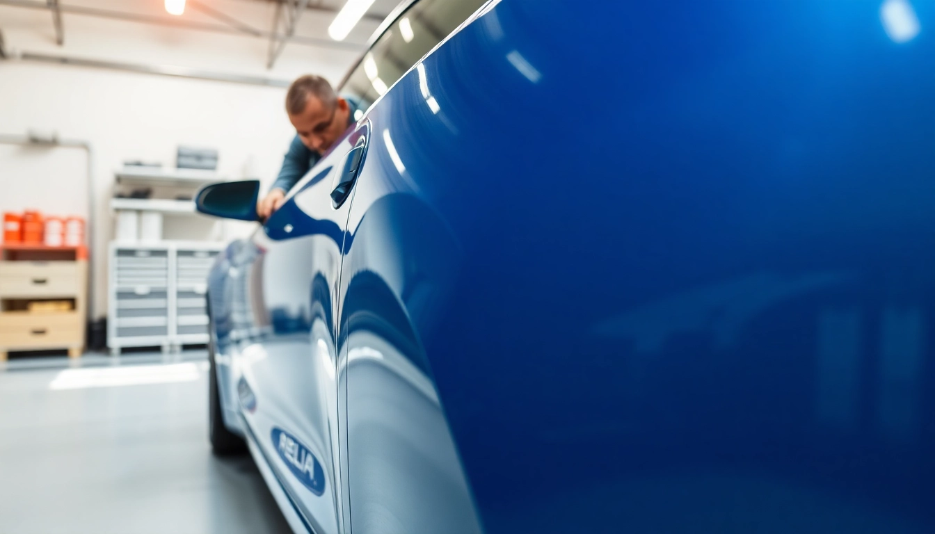 Applying tesla ppf to a Tesla vehicle in a professional garage.