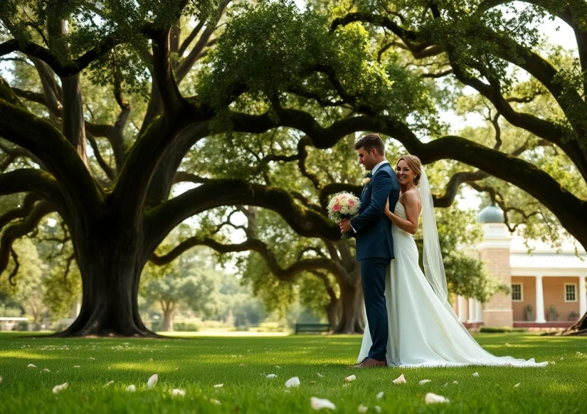Tallahassee Wedding Photographer captures a couple's romantic moment in a lush outdoor setting.