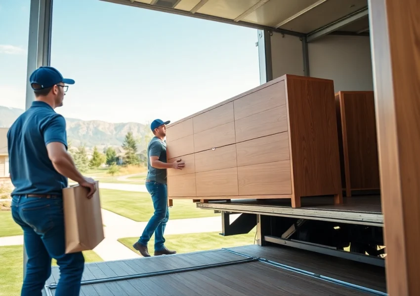 Experienced movers in Colorado loading a truck with furniture during a residential move.