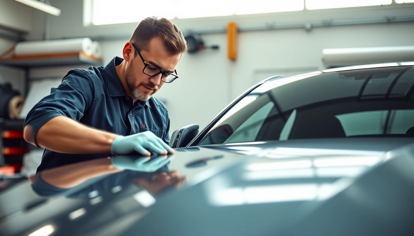 Apply Paint protection film Southampton expertly to protect a car's finish in a professional setting.