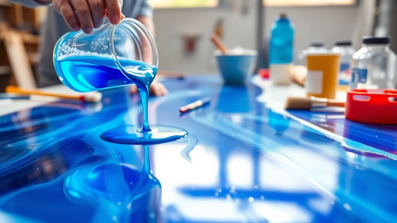 Laminating resin being applied on fiberglass in a professional setting, illustrating detailed craftsmanship.