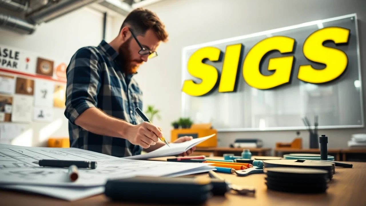 Crafting custom signage at a leading calgary sign company studio, showcasing creativity and design.