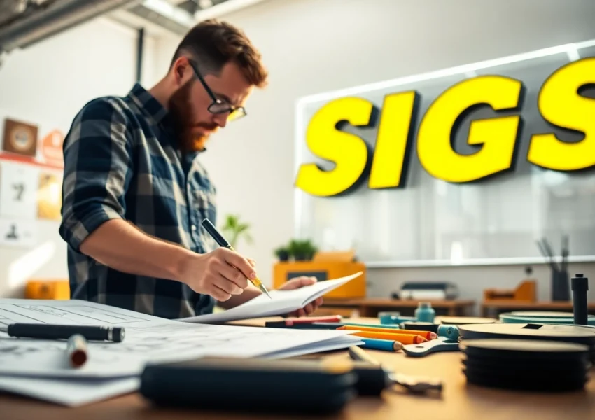Crafting custom signage at a leading calgary sign company studio, showcasing creativity and design.