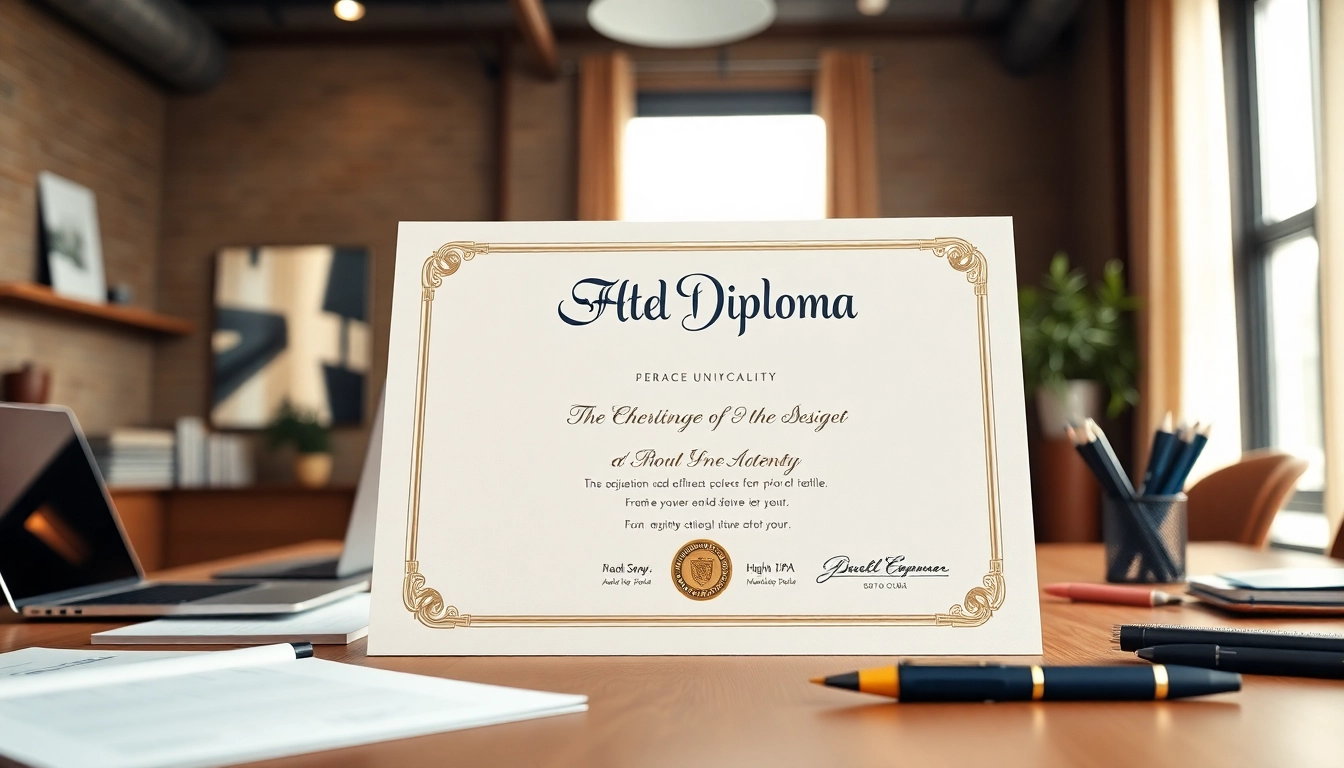 Buy a fake diploma showcased on a stylish office desk with elegant detailing.