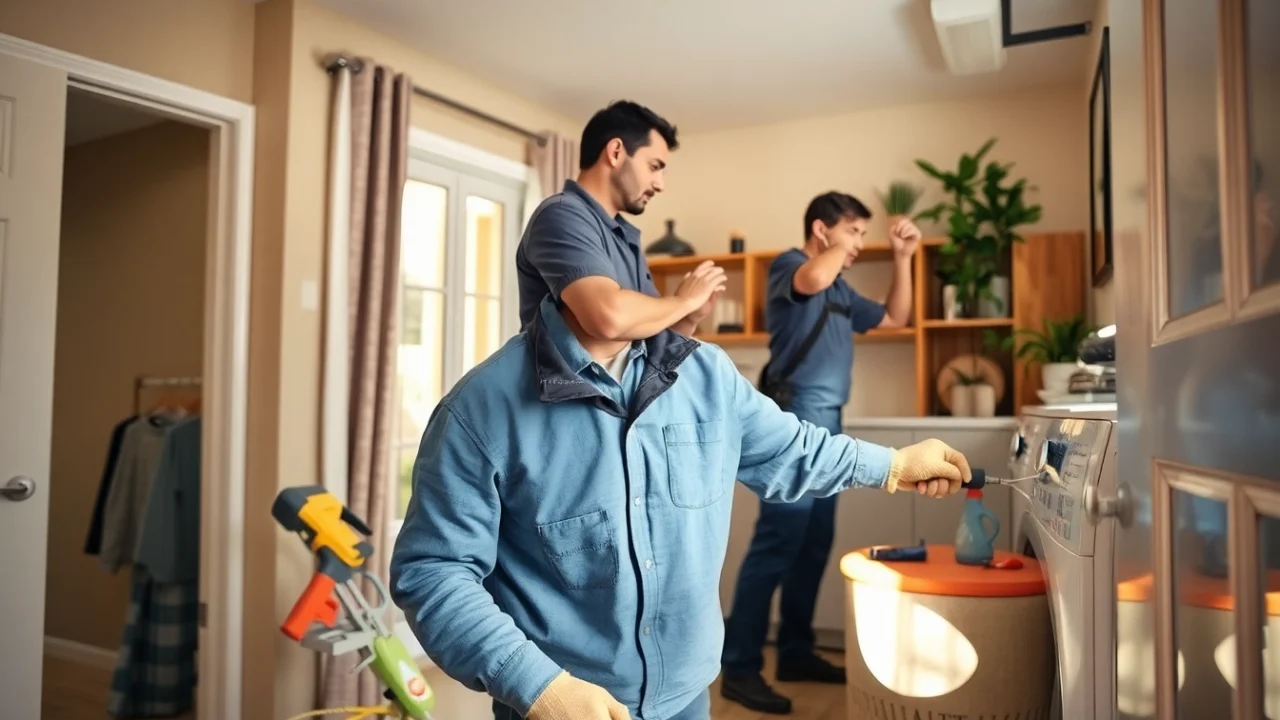 Technicians providing dryer vent franchises near me cleaning services in a modern home setting.