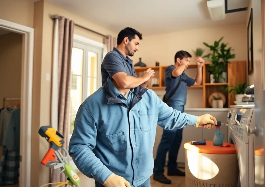 Technicians providing dryer vent franchises near me cleaning services in a modern home setting.