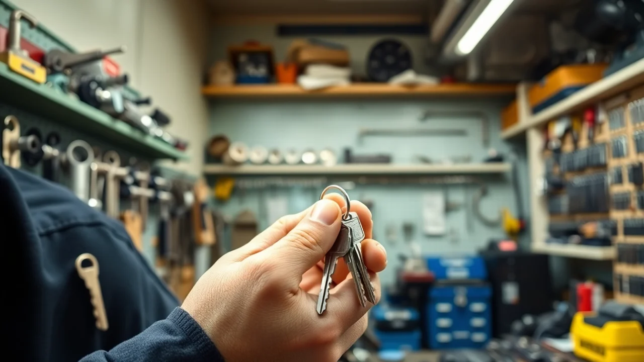 Crafting van keys in a professional locksmith workshop with tools and equipment.