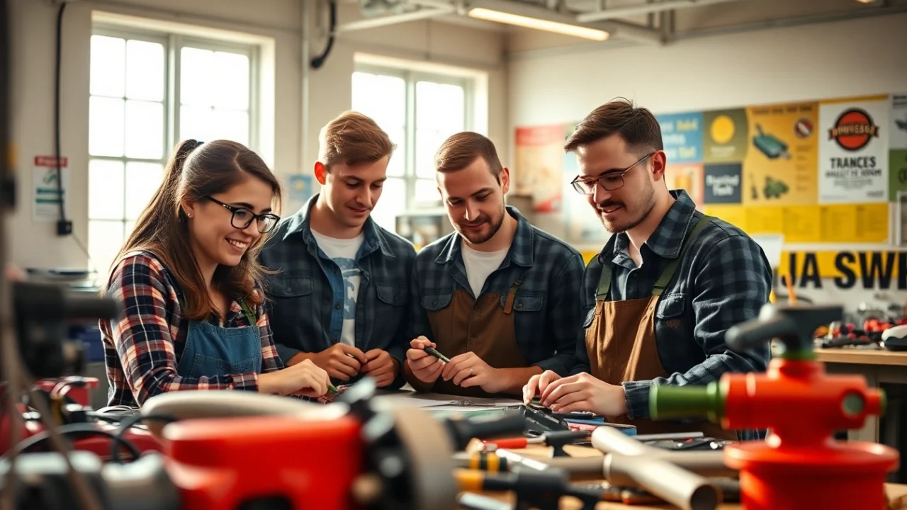 Students collaborating in a hands-on setting at a trade school in Tennessee, showcasing focused learning.