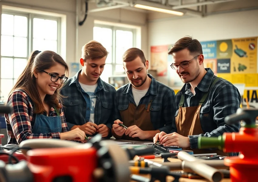 Students collaborating in a hands-on setting at a trade school in Tennessee, showcasing focused learning.