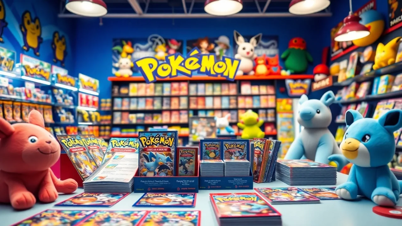 Shop for vibrant Pokémon TCG in India with diverse cards and accessories displayed prominently.